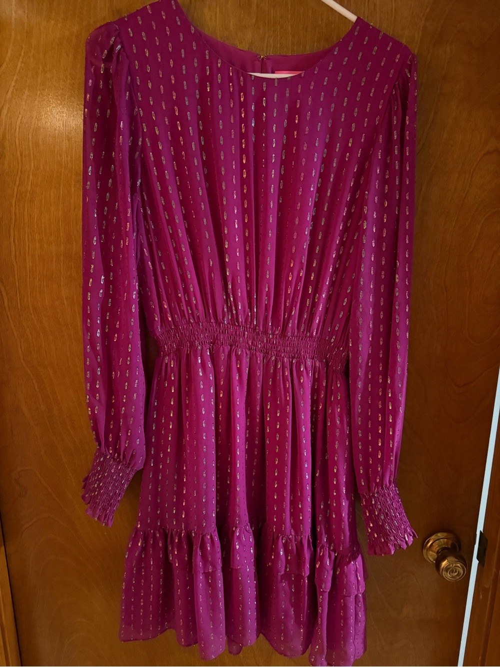 Lilly Pulitzer Dotti Silk Dress  with Metallic Coloring Bordeaux Berry Sz 8 NWT